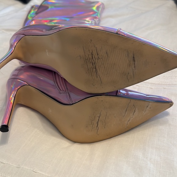 Pink Metallic Knee High Stiletto Boots - Picture 5 of 7